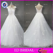 Vestido nupcial de encargo del vestido de boda de Tulle del cordón de la manga del casquillo atractivo por encargo de la fábrica nupcial del ED